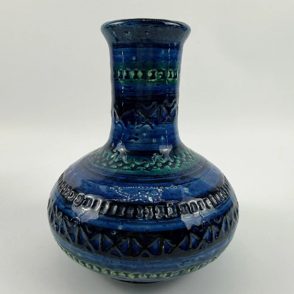 Bitossi Rimini Blue Squat Onion Vase Aldo Londi Italy MCM 6.5